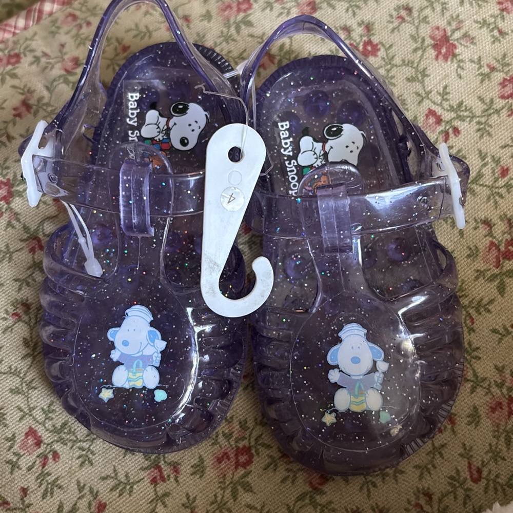 Vintage Peanut Snoopy Purple Glitter Jelly Sandals for Kids